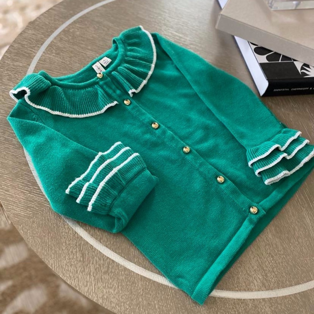 Janie and Jack Green Knit Fluted Top